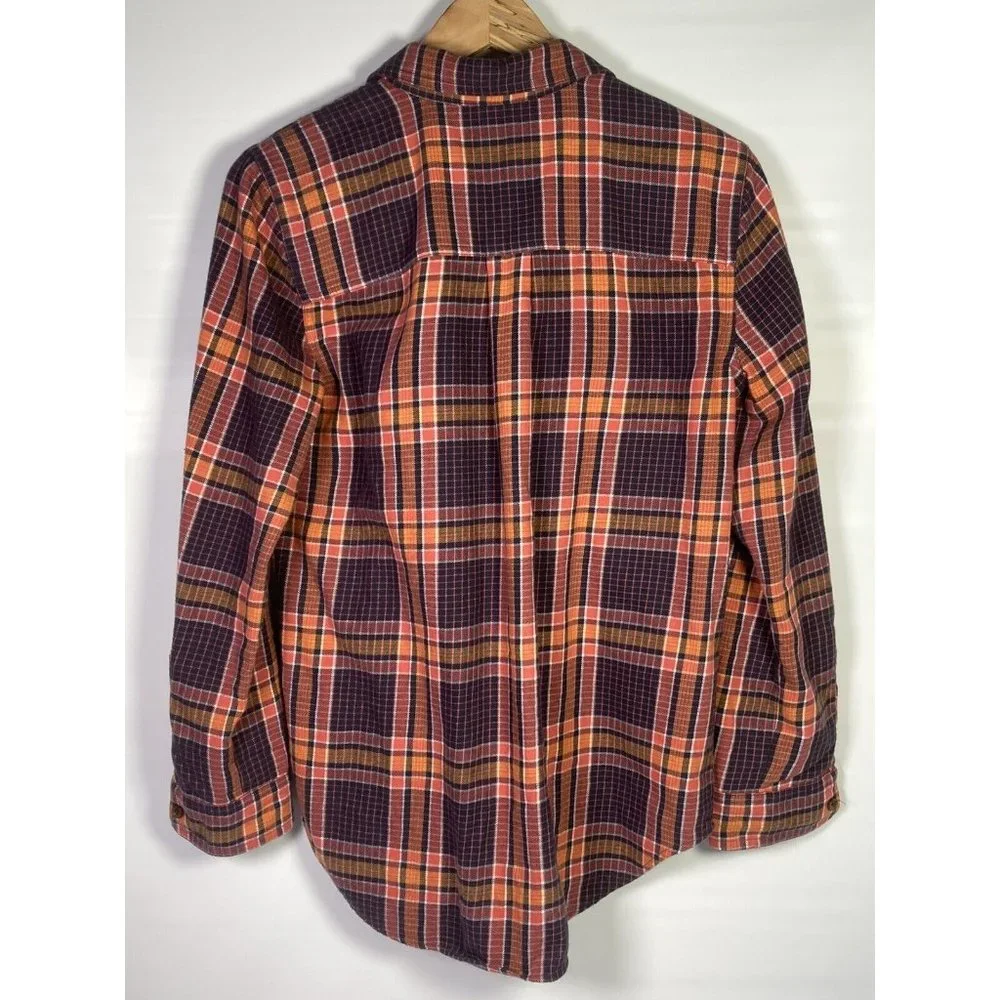Madewell women's flannel shirt size S plaid navy and rust - Picture 2 of 6